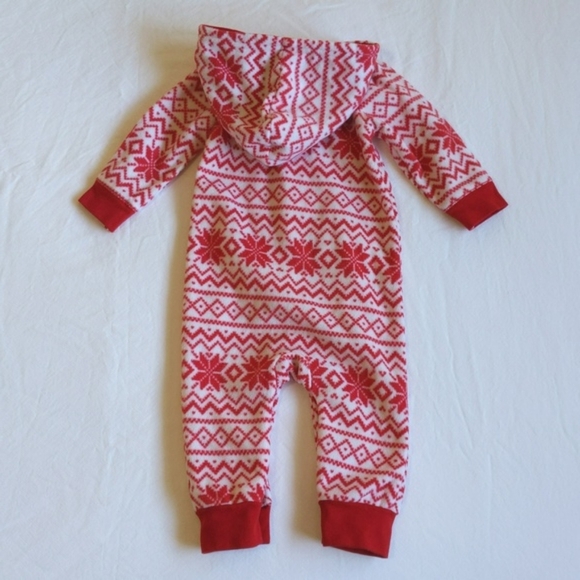 NEW hudson baby red fair isle print fleece zipper jumpsuit with hood 6-9 months - Picture 9 of 9